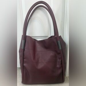 Neiman Marcus Large Dark Bergundy Maroon faux-leather Tote Bag Gently Used